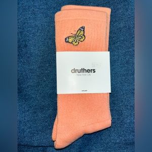 Urban Outfitters x Druthers Pastel Orange Butterfly Crew Socks OS NWT